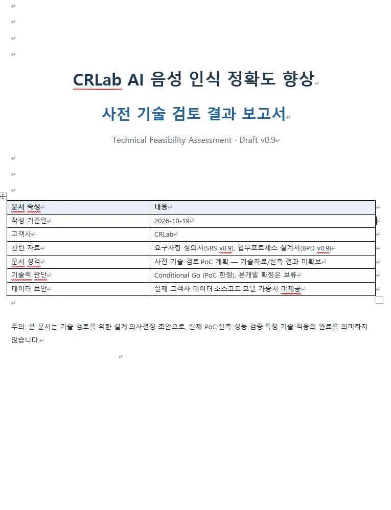 CRLab 사전 기술 검토 보고서의 설계·검토 초안 예시